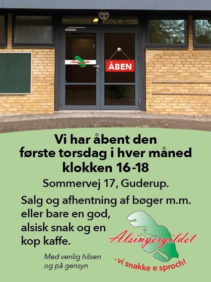 Indgangen til E Gildhus med et »Åben«-skilt